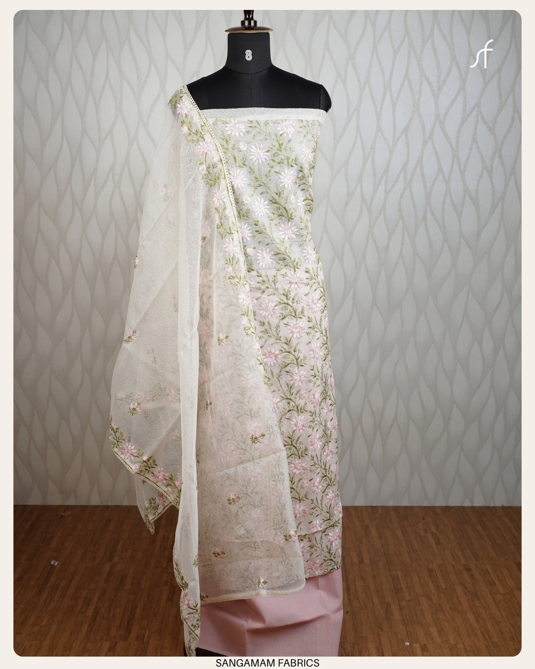 NET COTTA FLORAL EMBROIDERY  SALWAR SUIT