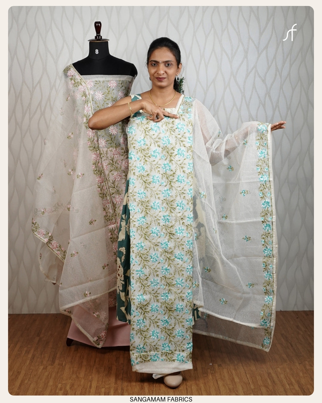 NET COTTA FLORAL EMBROIDERY  SALWAR SUIT