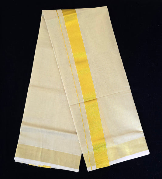 DOUBLE MUNDU GOLD TISSUE WITH 2" KASVU BORDER