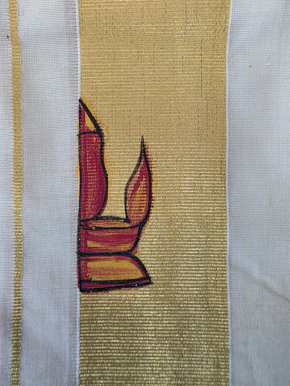 COTTON DOUBLE MUNDU WITH HAND PAINTED DESIGHN ON KASVU BORDER