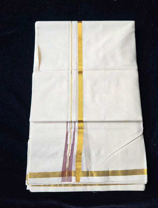 COTTON DOUBLE MUNDU WITH MAROON CHUTTIKARA WEAVING