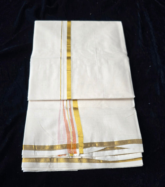 COTTON DOUBLE MUNDU WITH ORANGE CHUTTIKARA WEAVING