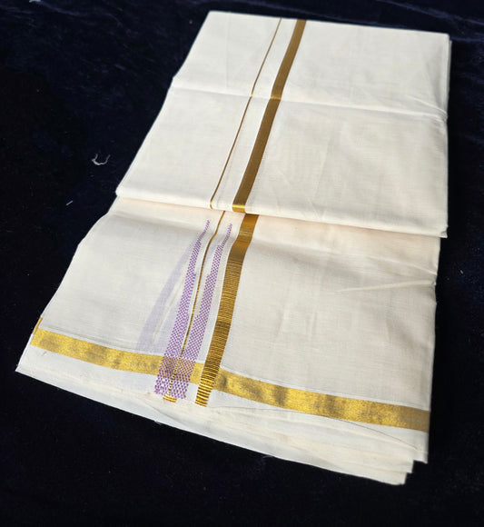 COTTON DOUBLE MUNDU WITH LAVENDER CHUTTIKARA WEAVING
