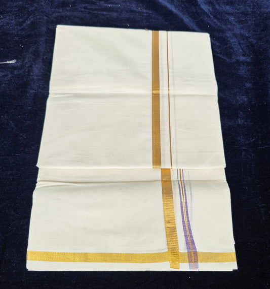 COTTON DOUBLE MUNDU  WITH VIOLET CHUTTIKARA WEAVING