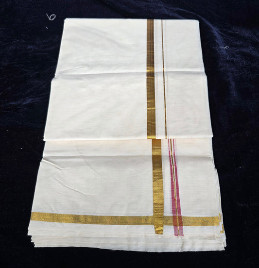 COTTON DOUBLE MUNDU WITH REDDISH MAROON CHUTTIKARA WEAVING