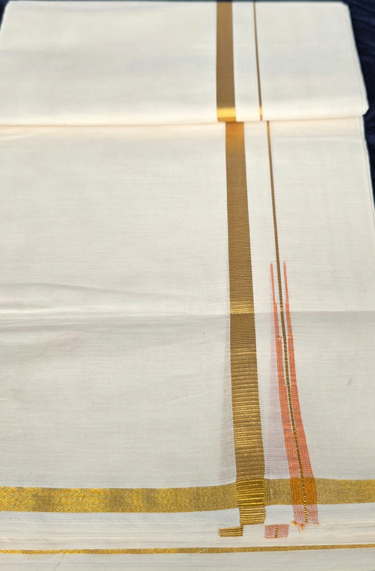 COTTON DOUBLE MUNDU WITH ORANGE CHUTTIKARA WEAVING