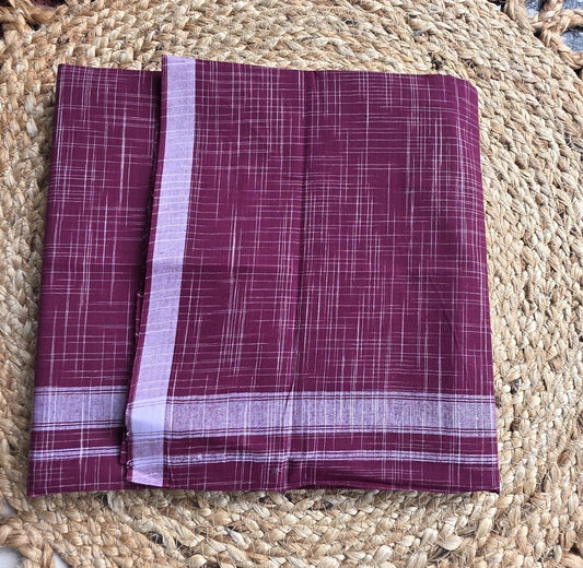 COLOUR MUNDU DARK MEROON WITH PULLI DESIGN