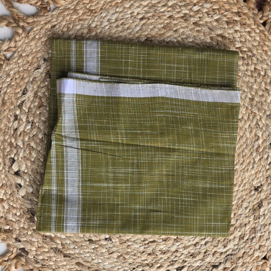 COLOUR MUNDU OLIVE GREEN WITH PULLI DESIGN
