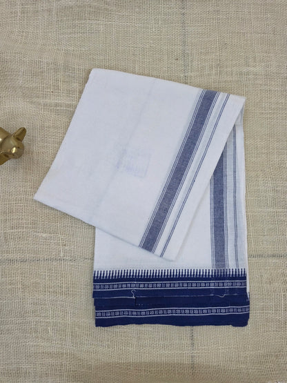 WHITE KUPPADAM BLUE BORDER SINGLE