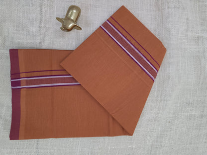 KAVI MUNDU COTTON PLAIN MEROON & WHITE KARA