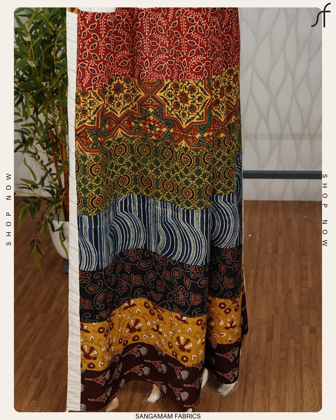 Rustic Elegance: Ajrak Patchwork Saree in Earthy Tones"