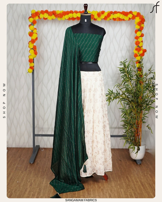 "Royal Drapes – Classic Dhavani with Floral Skirt"