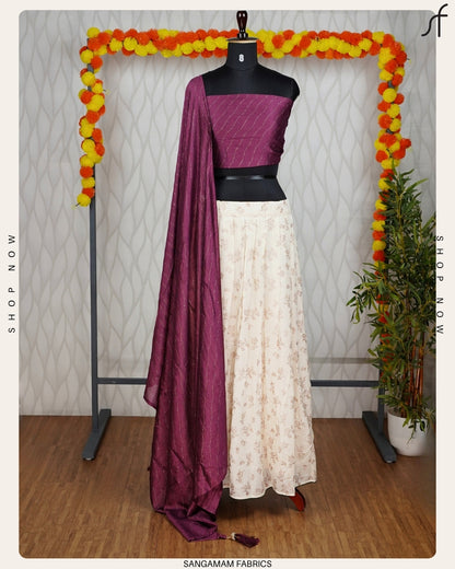 "Royal Drapes – Classic Dhavani with Floral Skirt"
