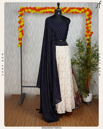 "Royal Drapes – Classic Dhavani with Floral Skirt"