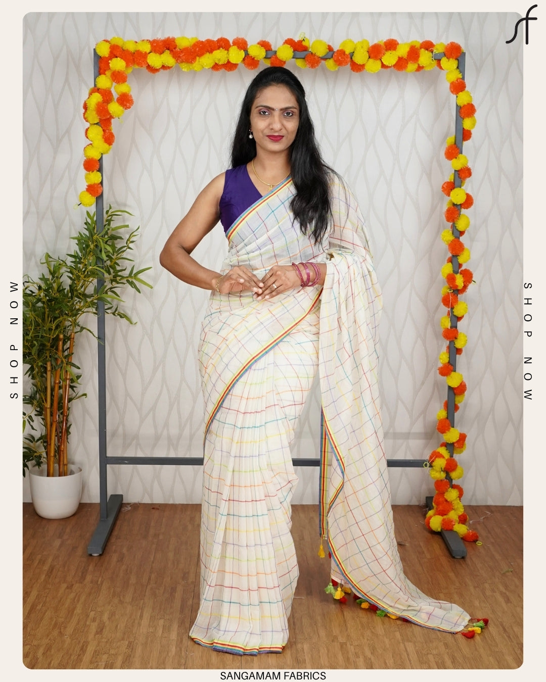 MULTICOLOUR CHECK MUL COTTON SAREE