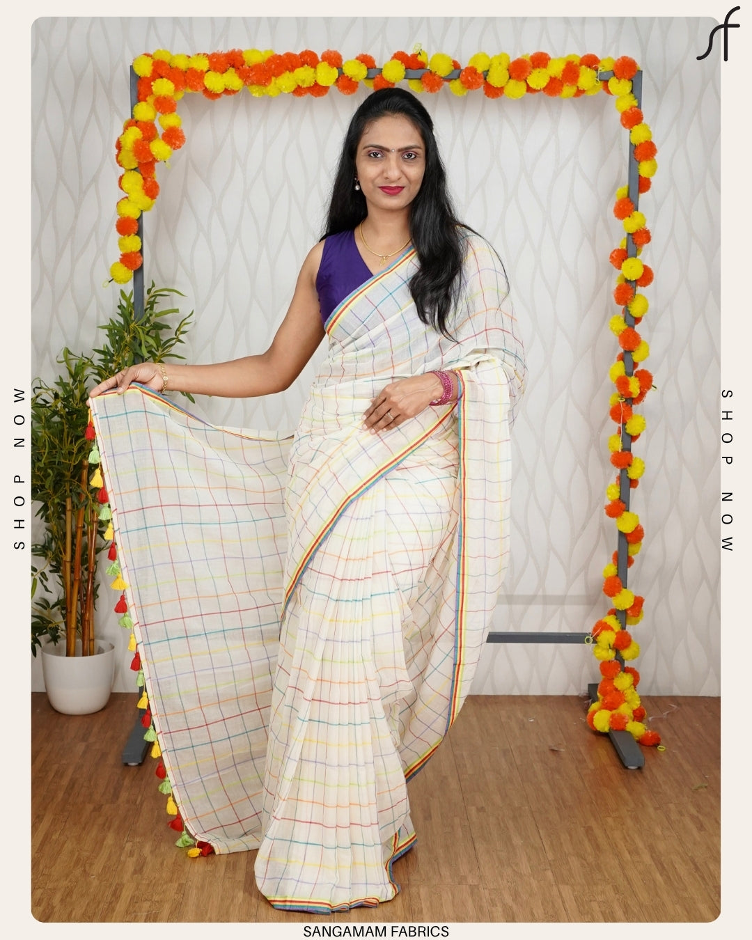 MULTICOLOUR CHECK MUL COTTON SAREE
