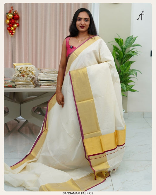 HANDLOOM KASAVU DETAILED SET SAREE