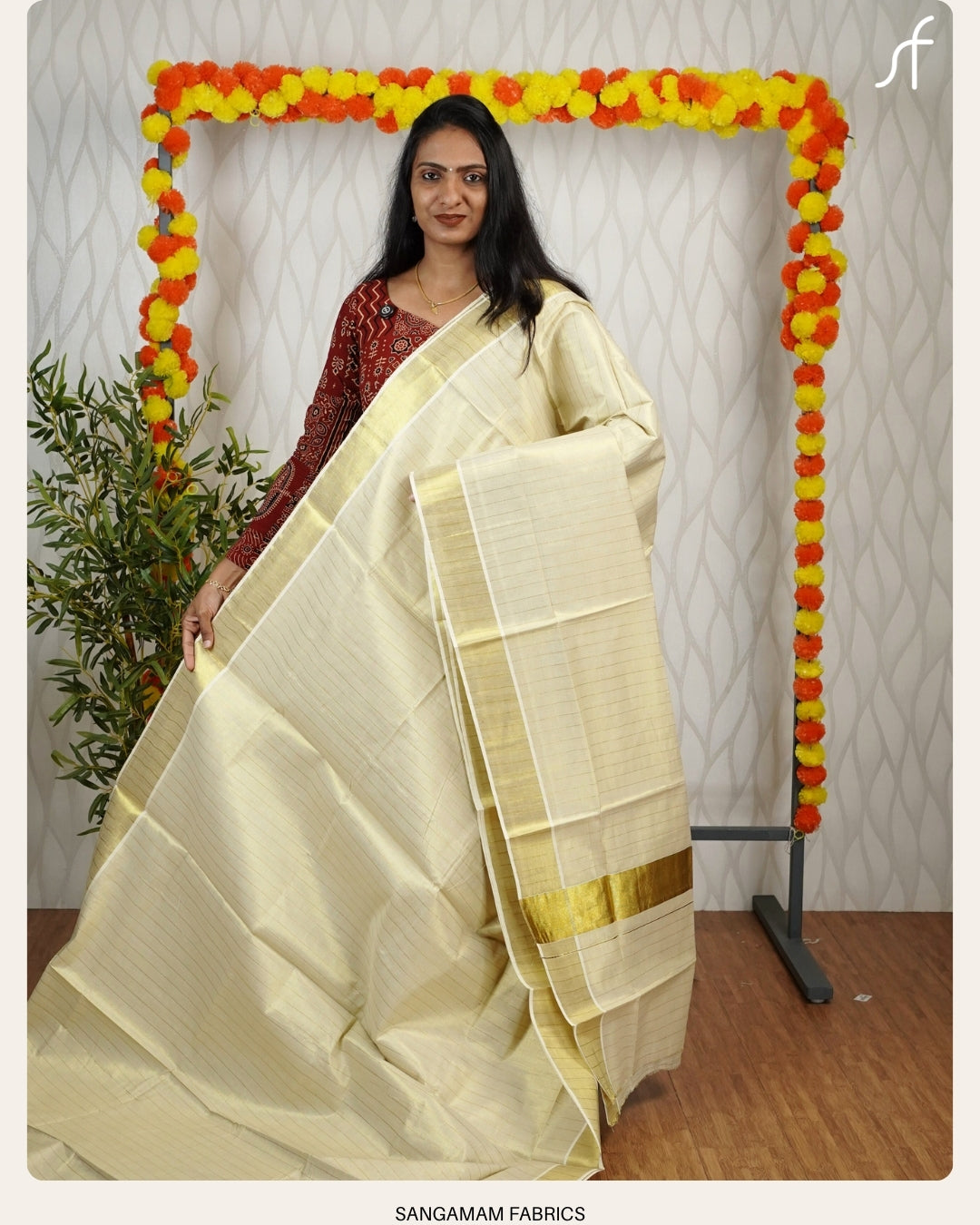 GOLDEN TISSUE STRIPE DETAILED SET&nbsp;SAREE