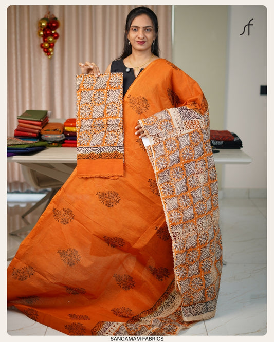 BLOCK PRINTED COTTA COTTON SAREE