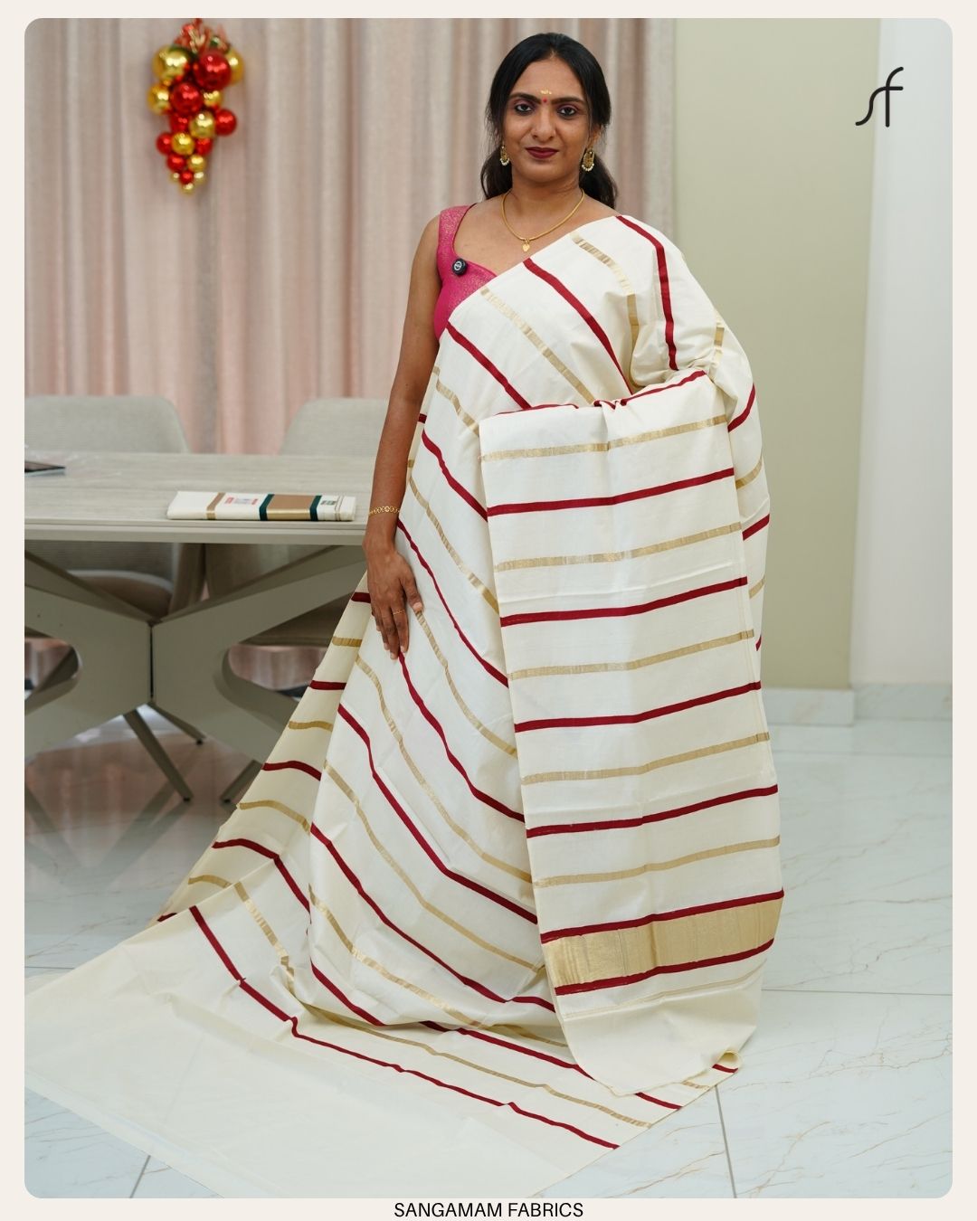 STRIPES DETAILED COTTON SET SAREE
