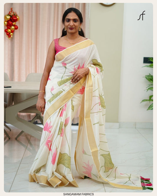 LOTUS DETAILED COTTON SET SAREE