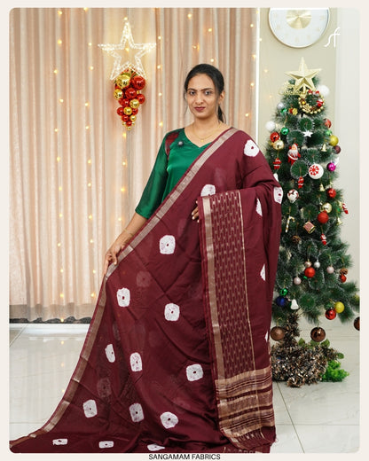 SEMI CHANDERI SILK BANDHANI DETAILED SAREE
