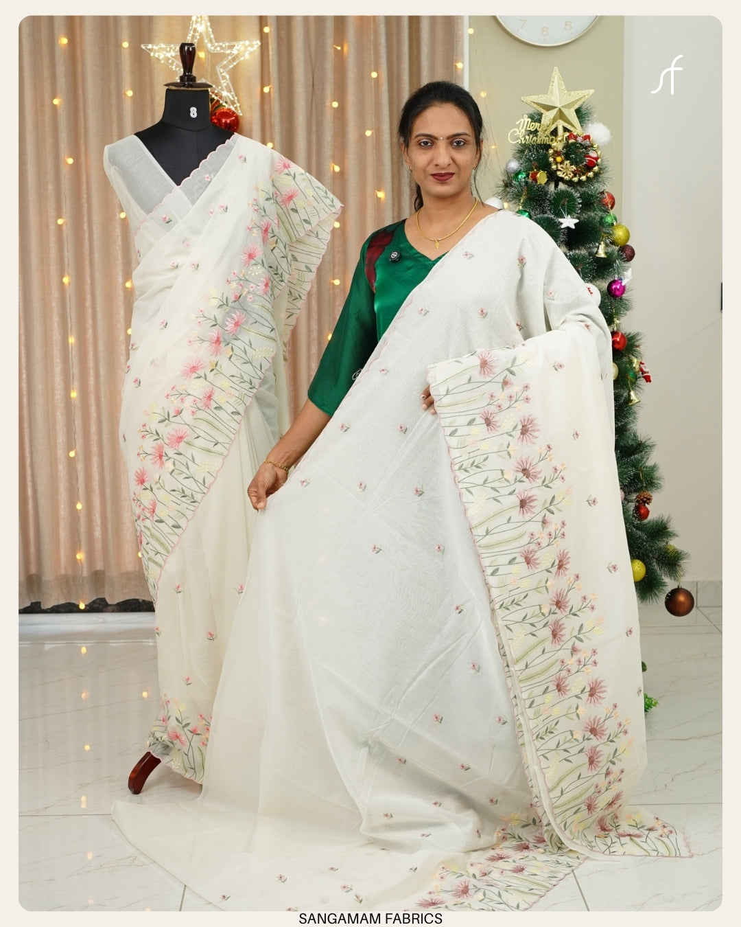 MUL CHANDERI EMBROIDERY DETAILED SAREE