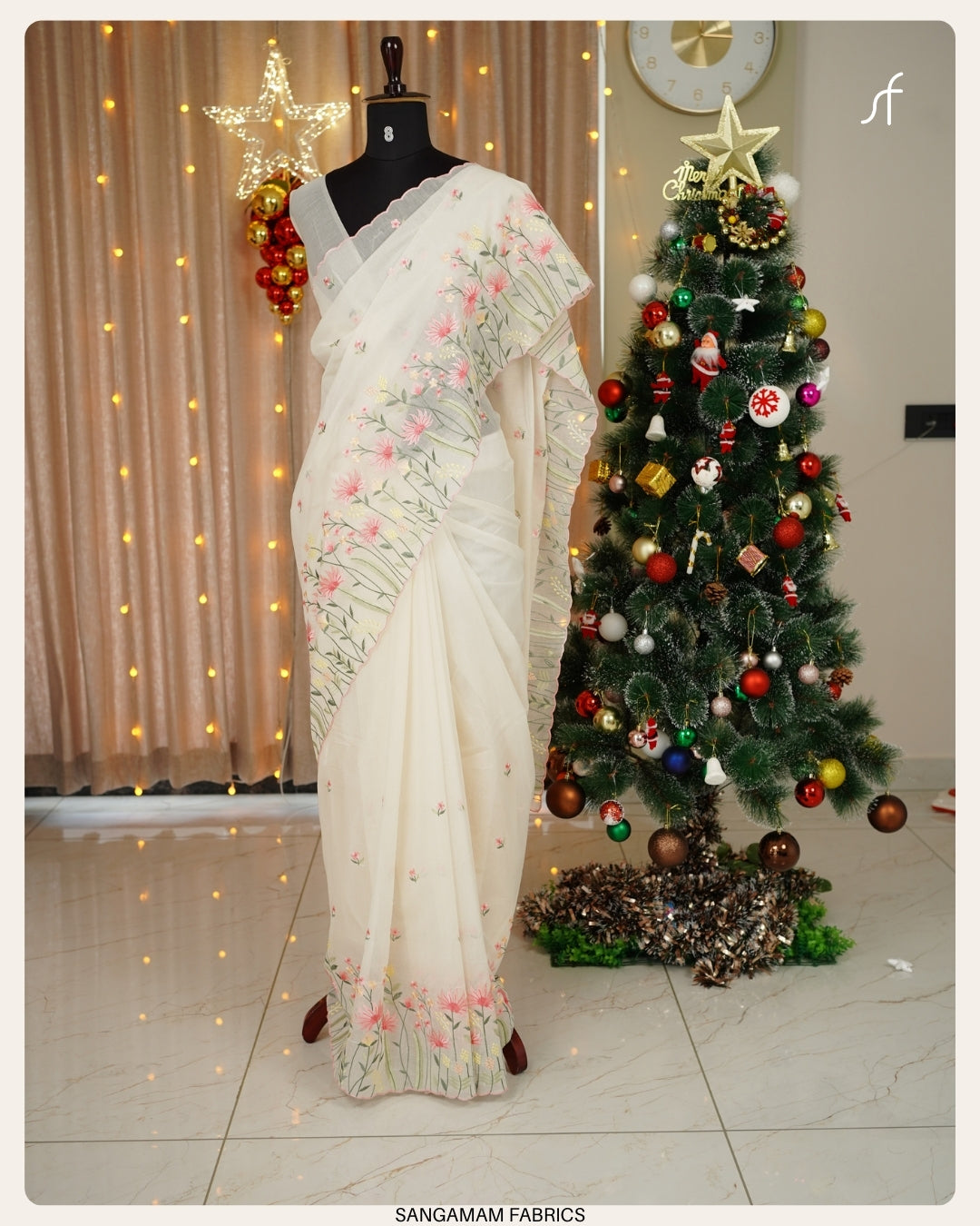 MUL CHANDERI EMBROIDERY DETAILED SAREE