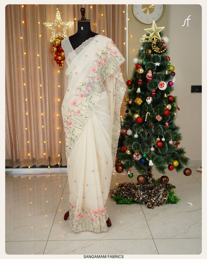 MUL CHANDERI EMBROIDERY DETAILED SAREE