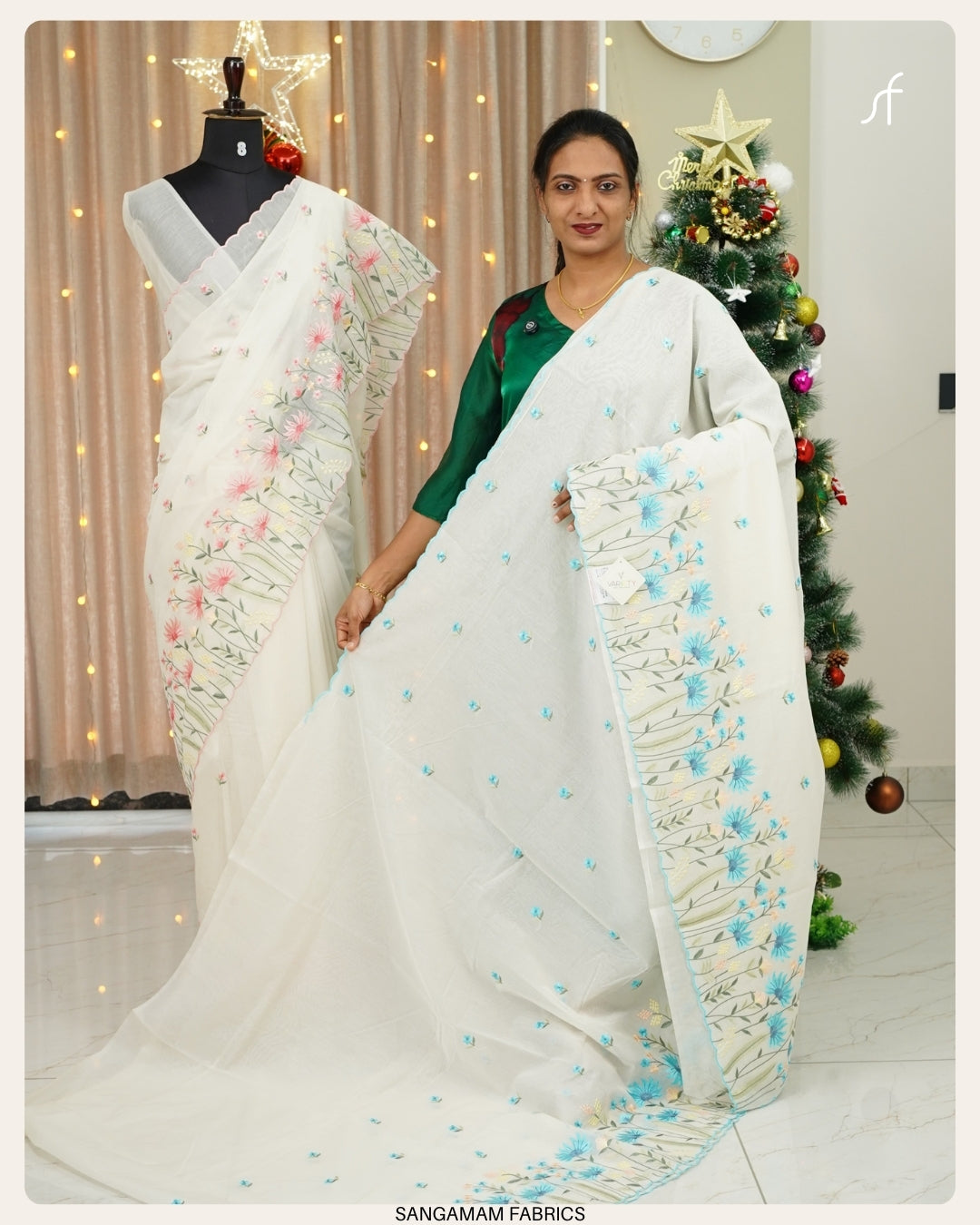 MUL CHANDERI EMBROIDERY DETAILED SAREE