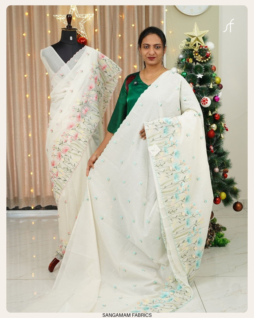 MUL CHANDERI EMBROIDERY DETAILED SAREE