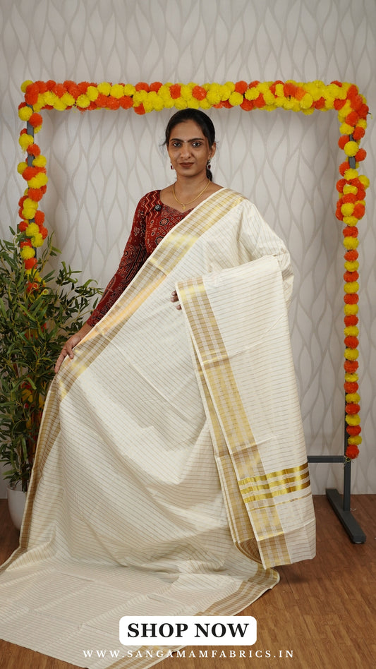 STRIPE DETAILED KERALA COTTON SET SAREE