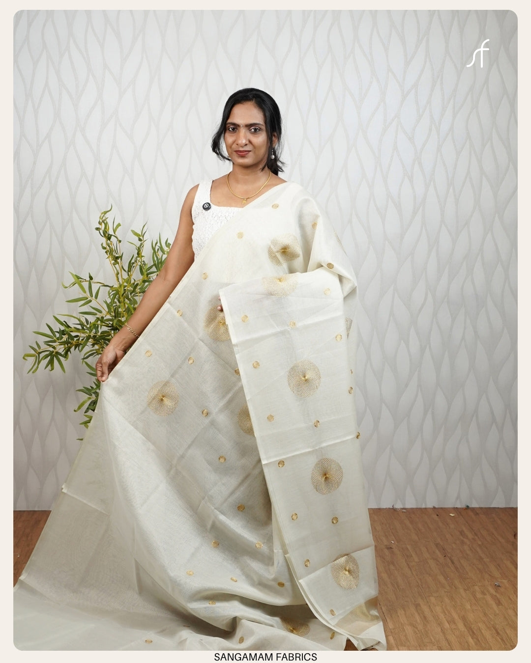 GOLDEN EMBROIDERY NET COTTA SAREE