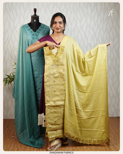 SEMI LINEN  FLORAL EMBROIDERY SALWAR SUIT