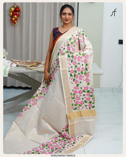 LOTUS PRINTED TISSUE SET SAREE