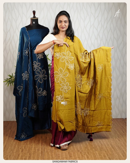 FLORAL EMBROIDERY VICHITRA  SILK SALWAR SUIT