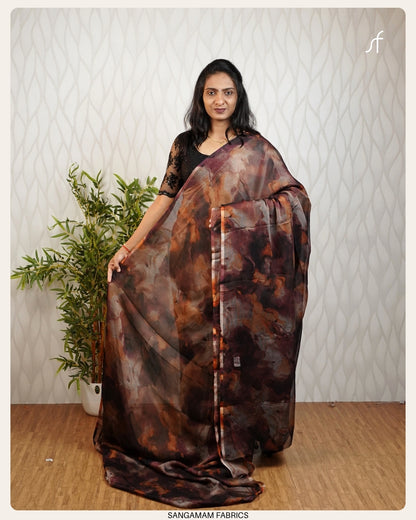 MARBLE EFFECT PRINTED CRAPE SILK  SAREE