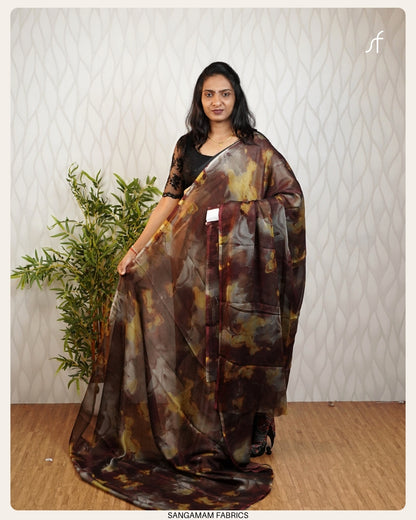 MARBLE EFFECT PRINTED CRAPE SILK  SAREE