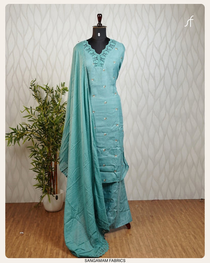 SEMI LINEN  FLORAL EMBROIDERY SALWAR SUIT