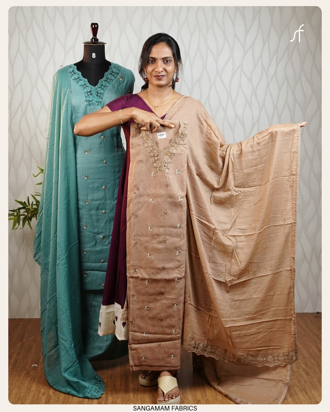 SEMI LINEN  FLORAL EMBROIDERY SALWAR SUIT