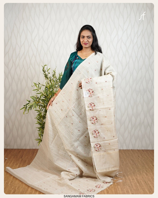 FLORAL EMBROIDERY NET COTTA SAREE