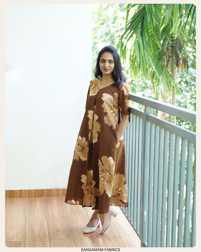 FLORAL PRINTED COTTON ALINE DRESS