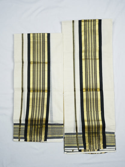 KERALA GOLDEN KASAV AND COLOUR KARA COTTON SETMUNDU 2.50 Meter
