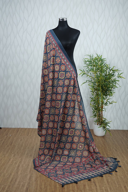 Ajrakh Printed Mirror Detailed Dupatta