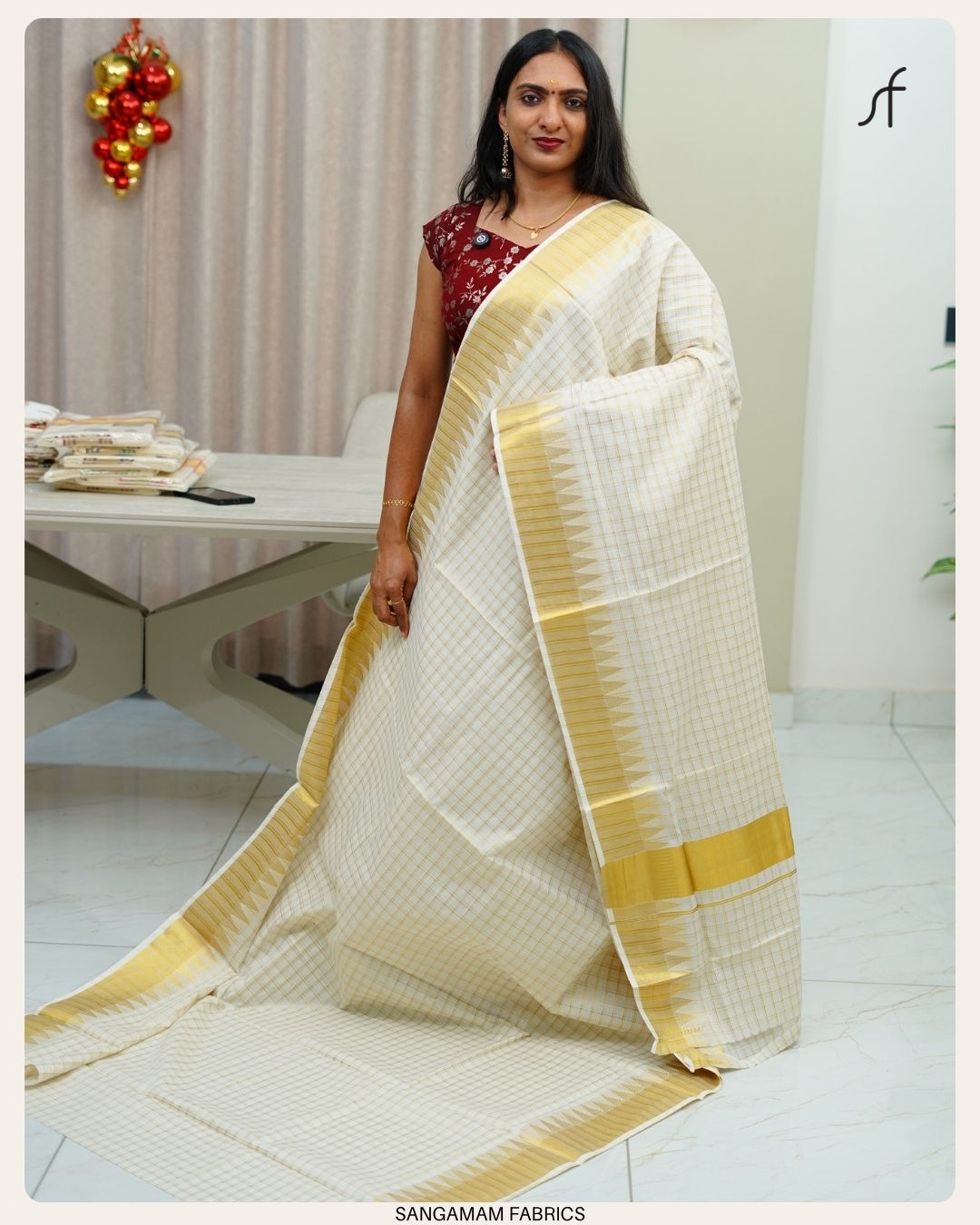 CHECK DETAILED COTTON SET SAREE