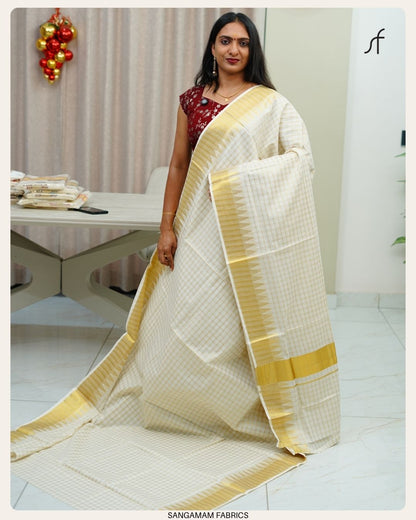 CHECK DETAILED COTTON SET SAREE