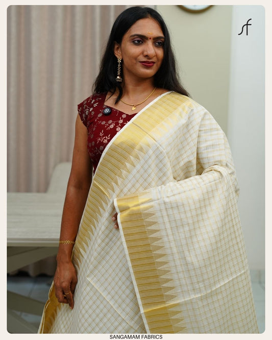 CHECK DETAILED COTTON SET SAREE