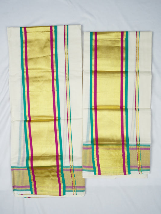 KERALA GOLEN KASAV AND COLOUR KARA COTTON SETMUNDU 2.80 Meter