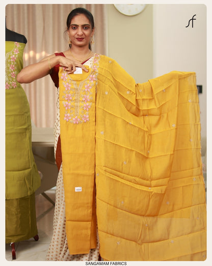 SEMI CHANDERI SILK FABRIC SALWAR SUIT