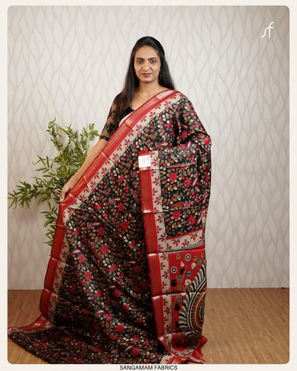 KALAMKARI DETAILED SEMI MODAL  SILK SAREE